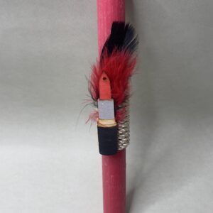 Λαμπάδα 'Glam' με Ξύλινο Στοιχείο Κραγιόν & Πούπουλα