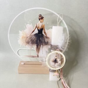 Σετ Λαμπάδας με Φωτιζόμενη Βάση Plexiglass – "Ballerina"