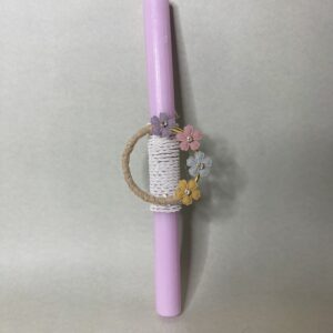 Χειροποίητη Λαμπάδα "Pink Blossom" με Μεταλλικό Κρίκο & Λουλούδια